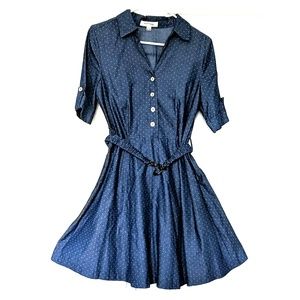 Monteau Navy Blue Dot Flared Shirt Dress